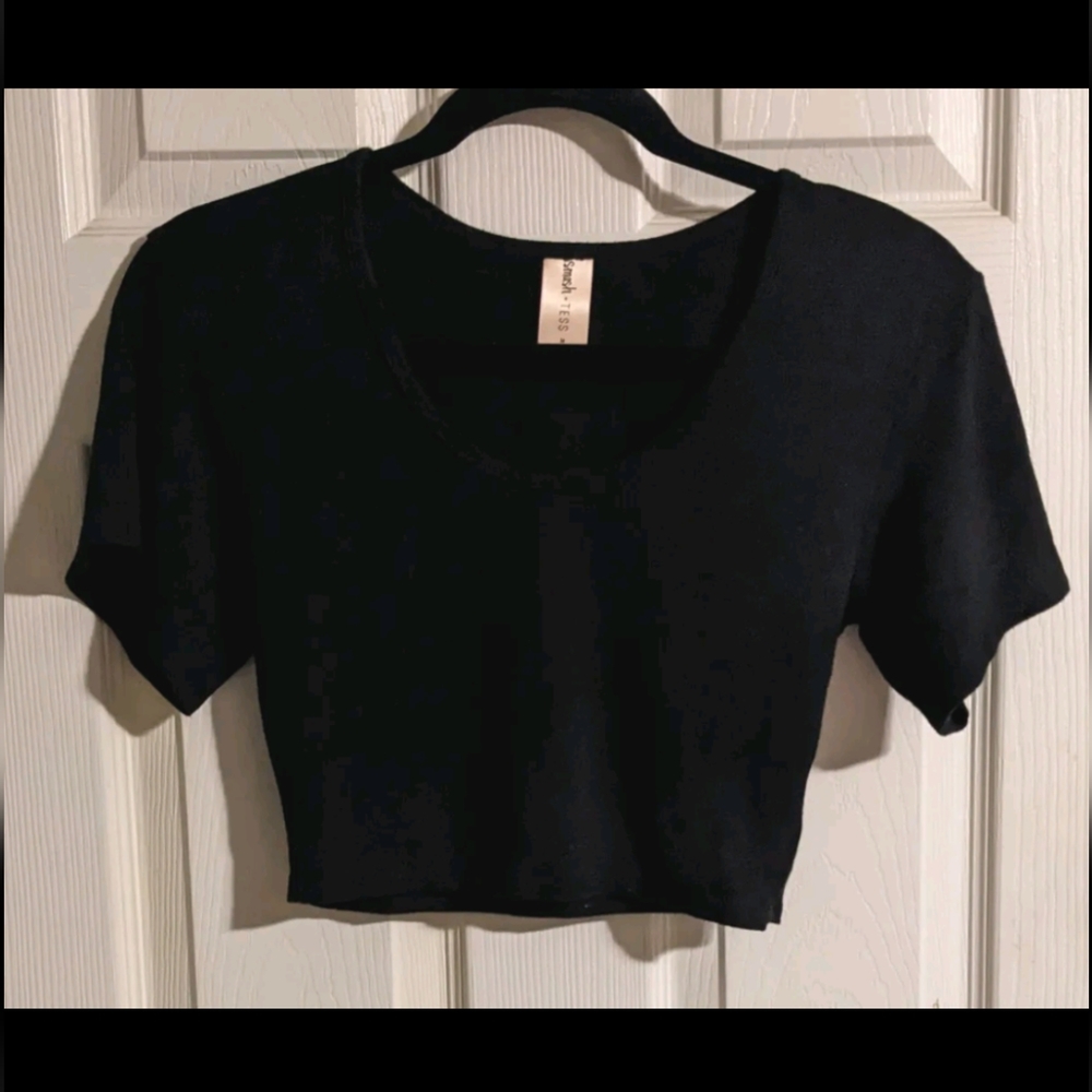 Smash + Tess Crop Top M Black Bamboo Cotton Short Slv Scoop Neck
